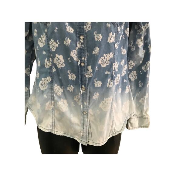 Bleach Dyed Denim Floral Shirt Forever 21 Small - Picture 3 of 6